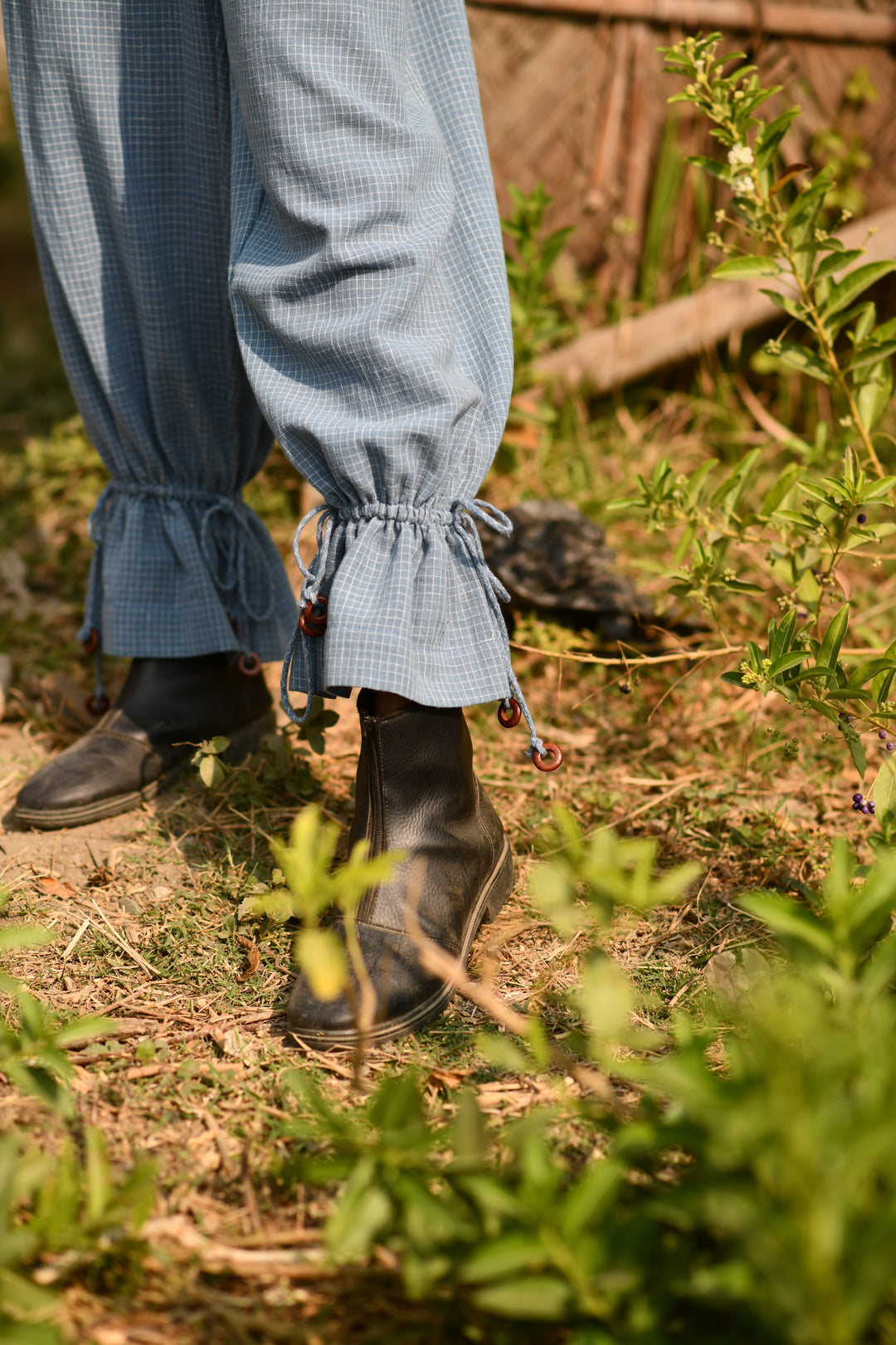 Tie-Up Indigo Checks Organic Kala Cotton  Pant