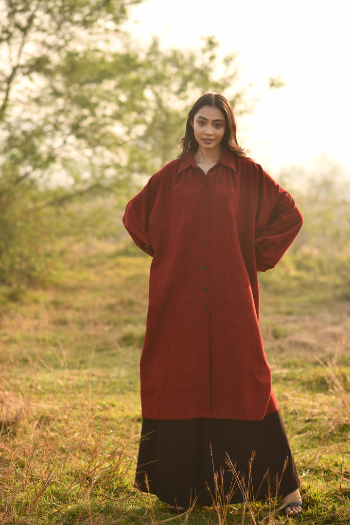 Maroon Organic Kala Cotton Box Co-ord Set