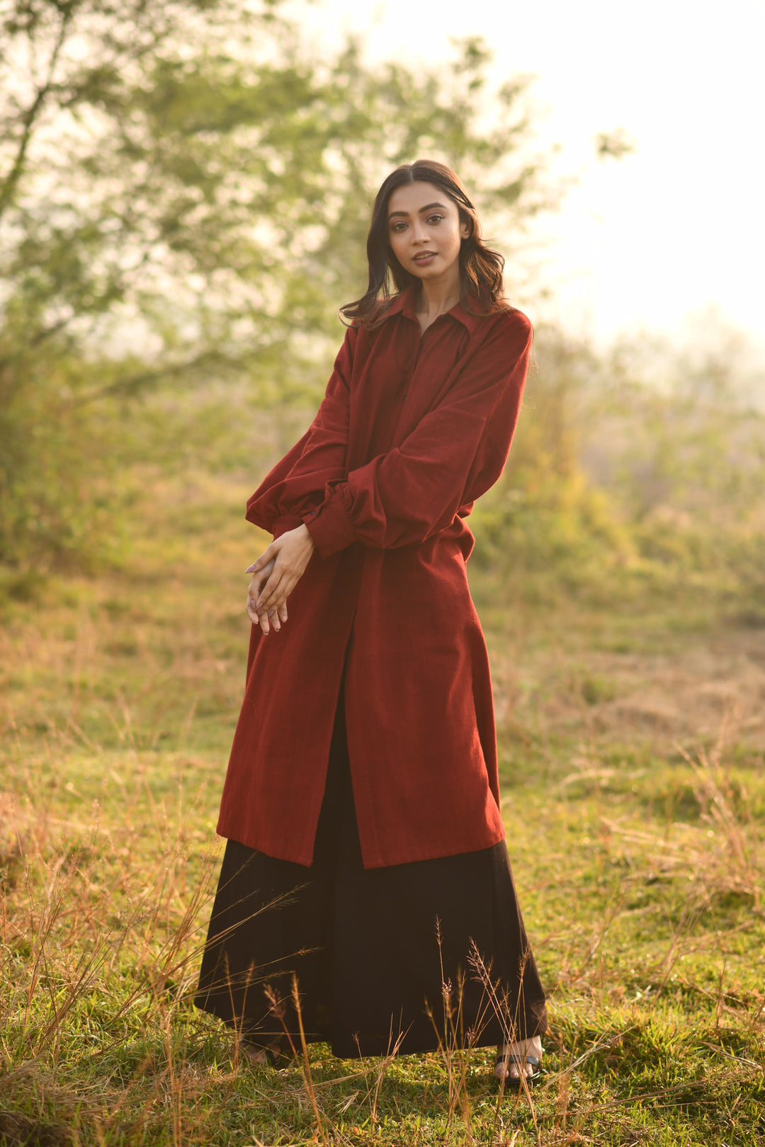 Maroon Organic Kala Cotton Box Co-ord Set