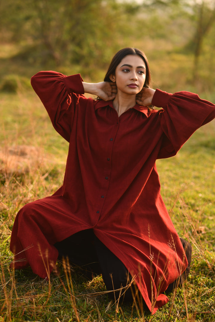 Maroon Organic Kala Cotton Box Co-ord Set