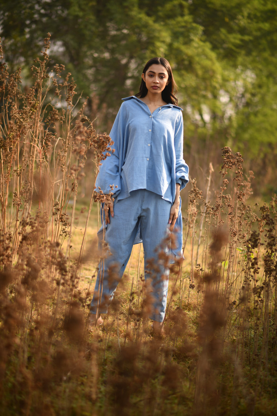 Natural Dyed Indigo Blue Organic Kala Cotton Over-sized Co-ord Set