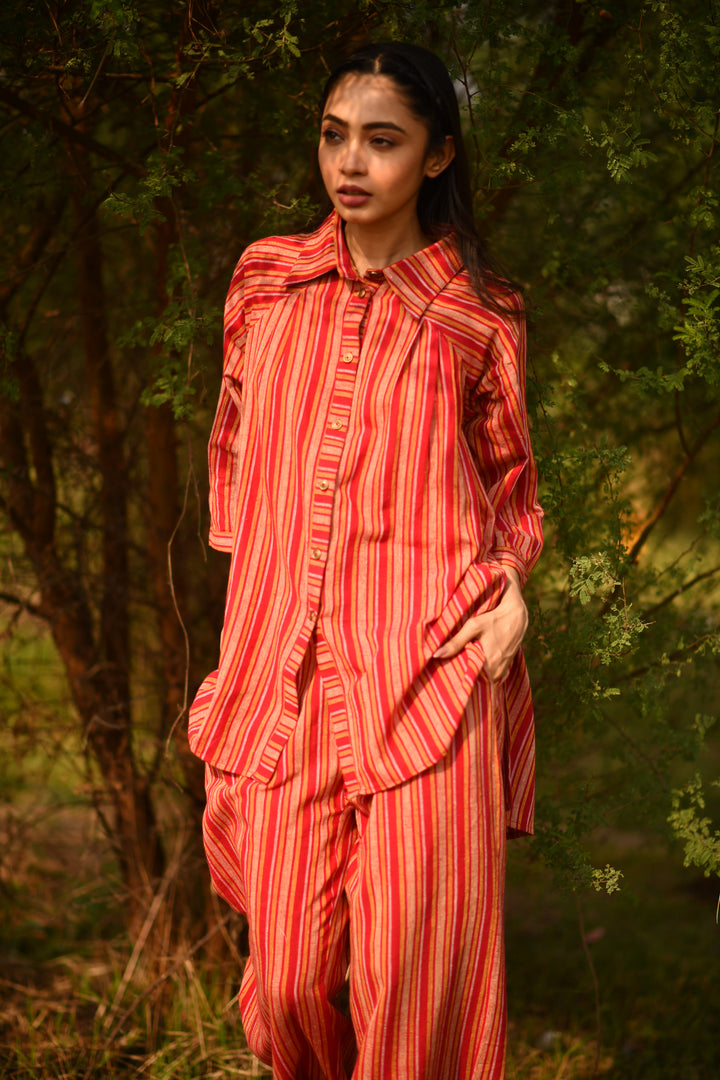 Maroon-Mustard Stripes Organic Kala Cotton Shirt