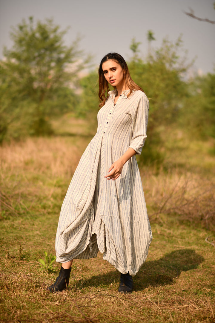 Grey Stripes Organic Kala Cotton Dhoti Dress