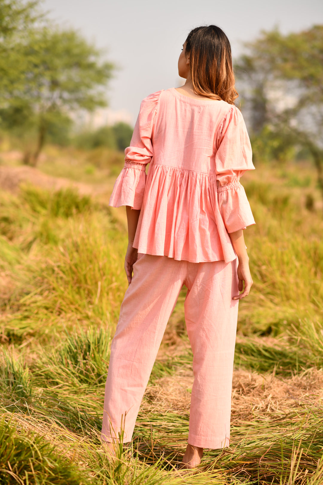 Natural Dyed Baby Pink Organic Kala Cotton Frill Co-ord Set