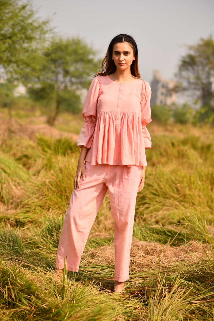 Natural Dyed Baby Pink Organic Kala Cotton Frill Co-ord Set