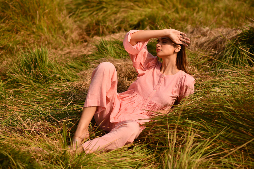 Natural Dyed Baby Pink Organic Kala Cotton Frill Co-ord Set