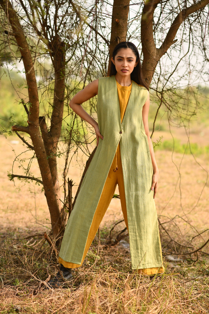 Haldi Yellow Green Illusion Organic Kala Cotton Jumpsuit